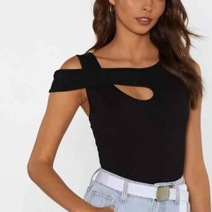 Nasty Gal Black Cutout Shoulder Bodysuit